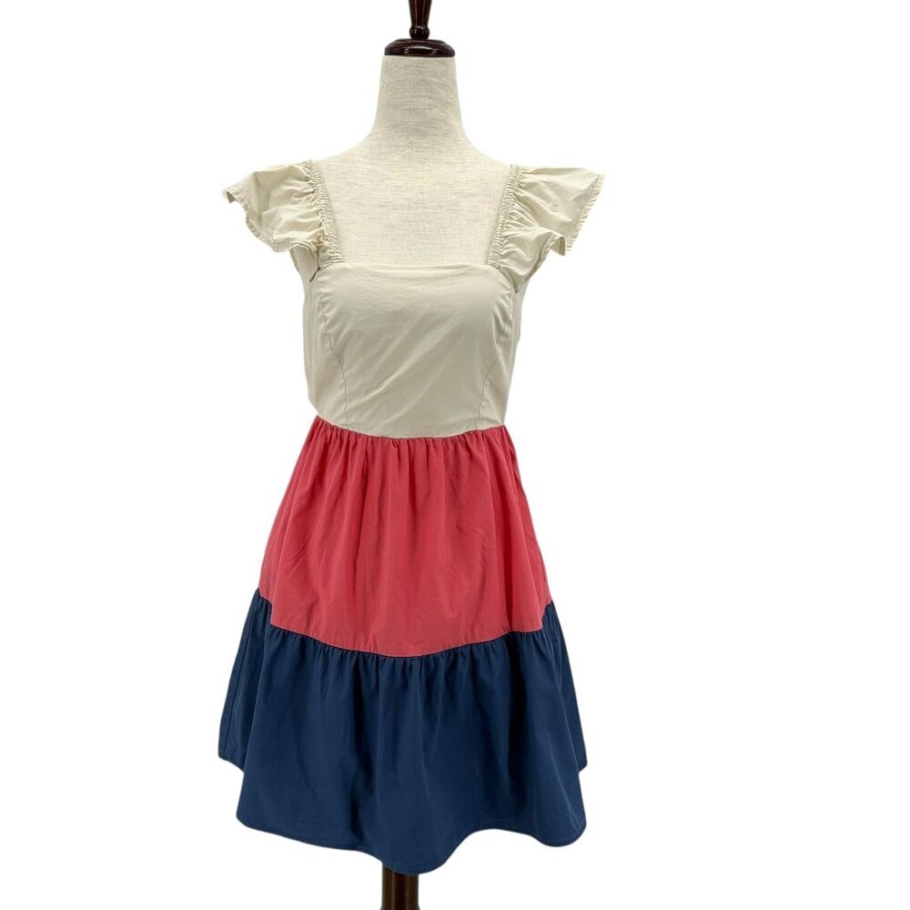 Compania Fantastica Womens XS Dress Mini Tiered Three Tone Open Back Tie Party